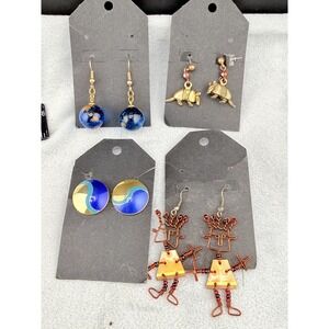 Vintage Pierced Earrings Lot 4 Pair Globe Armadillo Person